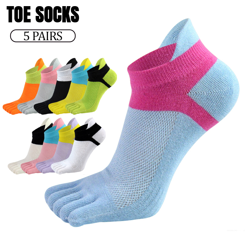 Toe Sock Split - 5 Paar Damen-Fünf-Zehen-Socken, Sommer, dünnes Mesh-Material,